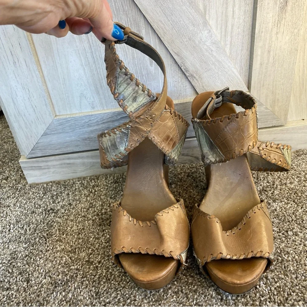 ASH Stylish Tan and Brown Women's Wedges Platform Heel Boho 38.5